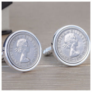 【送料無料】メンズアクセサリ―　6ペンスカフスリンクmenspersonalised sixpence silver coin cufflinks wedding mens birthday anniversary