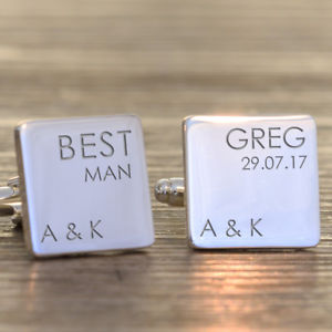 【送料無料】メンズアクセサリ―　パーソナライズアッシャーpersonalised wedding role wedding square cufflink best man groom usher groomsman