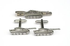 【送料無料】メンズアクセサリ&mdash;　タンクピューターカフスボタンタイクリップボックスセットpanzer tank pewter cufflinks and tie clip set military gift boxed｜hokushin