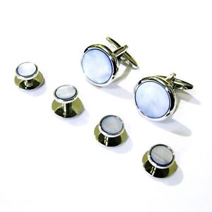 【送料無料】メンズアクセサリ— パールシャツスタッドカフスボタンドレススタッドボックスセットblue mother of pearl shirt studs amp; cufflinks set dress stud set with box tudexo|hokushin