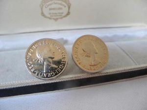 【送料無料】メンズアクセサリ―　メンズヴィンテージハーフペニーカフスボタンシャツスーツmens vintage 9ct gold plated 1963 half penny coins cufflinks shirt suit 175g