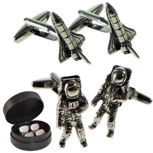 【送料無料】メンズアクセサリ— ピュータースペースシャトルケースpewter space shuttle amp; astronaut cufflink set in leather gift case nasa wcl062|hokushin