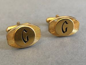 【貨物輸送無料】メンズ添え物― gモノグラムカフスリンク ゴールドヴィンテージletter g monogram cufflinks  oval starburst machine turned  gold tone, vintage