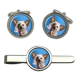 【送料無料】メンズアクセサリ―　ラウンドタイクリップセットchinese crested dog round cufflink and tie clip set