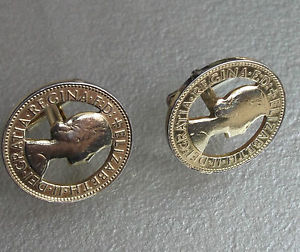 【送料無料】メンズアクセサリ&mdash;　ビンテージメンズカフリンクスコインクィーンエリザベスcufflinks vintage mens cuff links coin 1960s 1970s goldtone queen elizabeth ii｜hokushin
