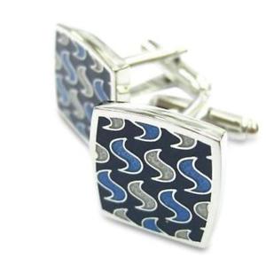 【貨物輸送無料】メンズ佩び物― 折り返し繋がりmodern swirls blue cufflinks