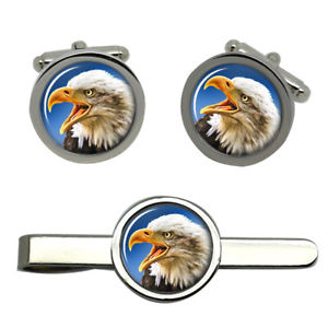 【送料無料】メンズアクセサリ―　ハクトウワシラウンドタイクリップセットbald eagle round cufflink and tie clip set