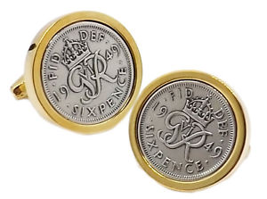 【送料無料】メンズアクセサリ―　ゴールドプレートプレゼントカフリンクスダイレクト1949 sixpence in 9ct gold plate mens 69th years birthday gift cufflinks direct