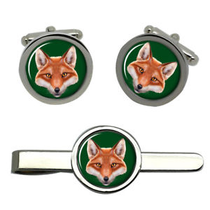 【送料無料】メンズアクセサリ―　ラウンドタイクリップセットfoxs head round cufflink and tie clip set