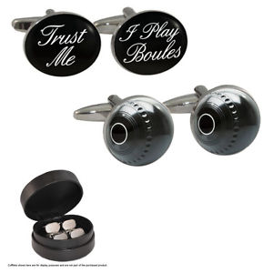 【送料無料】メンズアクセサリ— ブールケースボッチボールセットtrust me i play boules amp; ball cufflink set in leather gift case bocce indoor|hokushin
