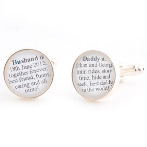 【貨物輸送無料】メンズ添え物― カフスボタンパーソナライズdictionary definition cufflinks  personalised wedding day or anniversary gift