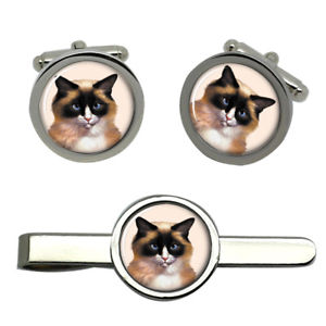 【送料無料】メンズアクセサリ―　ラグドールタイクリップセットragdoll cat round cufflink and tie clip set