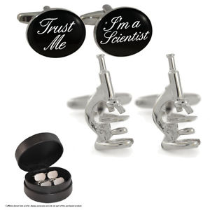 【貨物輸送無料】メンズ佩び物― なめし革入れもの仕掛けるtrust me im a scientist amp; microscope cufflink set インチ leather case aj428