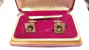 【貨物輸送無料】メンズ佩び物― カフリンクスオリジナルボックスカフスボタンビンテージタイクリップstratton gold plated cuff links amp; tie clip インチ original box cufflinks vintage