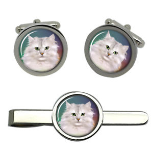 【送料無料】メンズアクセサリ― タイクリップセットwhite cat round cufflink and tie clip set