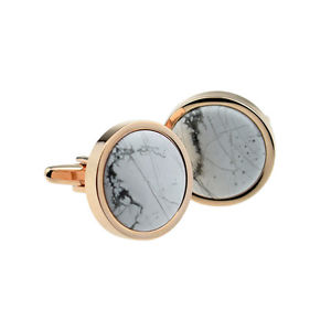 【送料無料】メンズアクセサリ&mdash;　セットボックスローズゴールドカフリンクスhand set polished white marble in rose gold cufflinks in a leatherette box｜hokushin