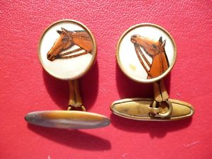 【送料無料】メンズアクセサリ― レーシングヘッドスポーツメンズカフスボタンスタイリッシュgenuine gilt england horse racing head sport mens cufflinks stylish c1930s