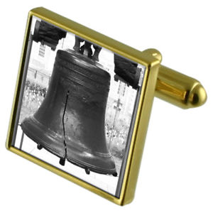 【送料無料】メンズアクセサリ&mdash;　カフスボタンクリスタルタイクリップセットliberty bell goldtone cufflinks crystal tie clip gift set｜hokushin