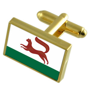【送料無料】メンズアクセサリ&mdash;　ロシアゴールドフラッグカフスボタンボックスufa city russia gold flag cufflinks engraved box｜hokushin 16,316円