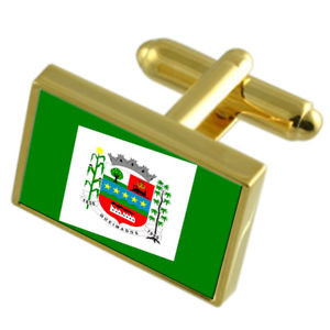 【送料無料】メンズアクセサリ―　リオデジャネイロゴールドフラッグカフスボタンボックスqueimados city rio de janeiro state gold flag cufflinks engraved box