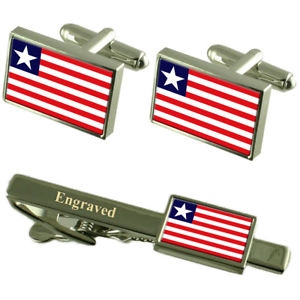 【送料無料】メンズアクセサリ&mdash;　リベリアカフスボタンタイクリップマッチングボックスliberia flag cufflinks engraved tie clip matching box set｜hokushin