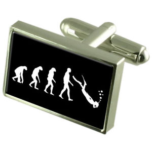 【送料無料】メンズアクセサリ―　スキューバダイビングカフスボタンクリスタルタイクリップバーボックスevolution ape to man scuba cufflinks crystal tie clip bar box set engraved