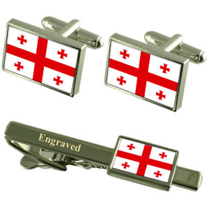 【送料無料】メンズアクセサリ&mdash;　グルジアカフスボタンタイクリップマッチングボックスgeorgia flag cufflinks engraved tie clip matching box set｜hokushin