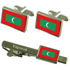 【送料無料】メンズアクセサリ&mdash;　モルディブカフスボタンタイクリップマッチングボックスmaldives flag cufflinks engraved tie clip matching box set｜hokushin