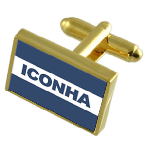 【送料無料】メンズアクセサリ―　シティエスピリトサントゴールドフラッグカフスボタンボックスiconha city espirito santo state gold flag cufflinks engraved box