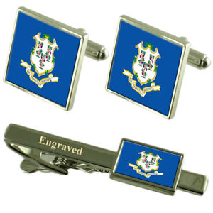 【送料無料】メンズアクセサリ&mdash;　コネチカットカフスボタンタイクリップマッチングボックスconnecticut flag cufflinks engraved tie clip matching box set｜hokushin