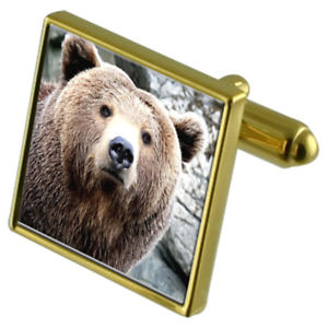 【送料無料】メンズアクセサリ&mdash;　カフスボタンクリスタルタイクリップセットwild brown bear goldtone cufflinks crystal tie clip gift set｜hokushin