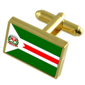 【送料無料】メンズアクセサリ―　シティエスピリトサントゴールドフラッグカフスボタンボックスecoporanga city espirito santo state gold flag cufflinks engraved box