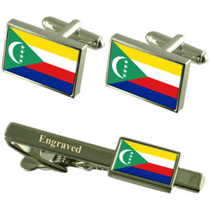 【送料無料】メンズアクセサリ―　コモロカフスボタンタイクリップマッチングボックスcomoros flag cufflinks engraved tie clip matching box set
