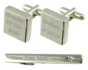 【送料無料】メンズアクセサリ―　カフスボタンタイクリップボックスセットgrandfather of bride engraved cufflinks tie clip box set