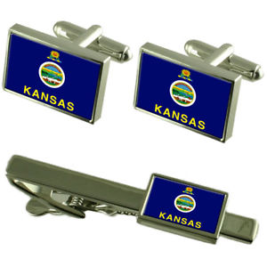 【送料無料】メンズアクセサリ―　カンザスカフスボタンタイクリップマッチングボックスセットkansas flag cufflinks tie clip matching box gift set