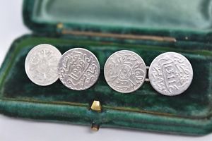 【送料無料】メンズアクセサリ&mdash;　ディルハムビンテージスターリングシルバーコインカフリンクスvintage sterling silver coin cufflinks made with a half dirham g69｜hokushin