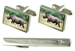 【送料無料】メンズアクセサリ―　タイクリップサイアフリカカフスボタンセットgift set tie clip rhino african cufflinks