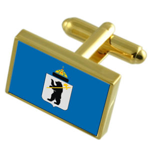 【送料無料】メンズアクセサリ―　ヤロスラロシアゴールドフラッグカフスボタンボックスyaroslavl city russia gold flag cufflinks engraved box