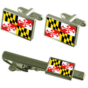 【送料無料】メンズアクセサリ―　メリーランドカフスボタンタイクリップマッチングボックスセットmaryland flag cufflinks tie clip matching box gift set