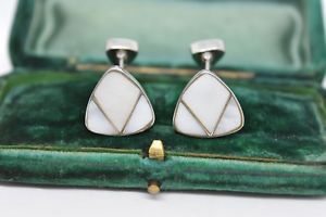 【送料無料】メンズアクセサリ―　ビンテージスターリングシルバーパールデザイン＃アールデコカフリンクスvintage sterling silver cufflinks with an art deco mother of pearl design g101