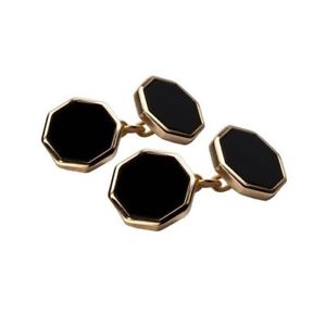 【送料無料】メンズアクセサリ―　オニキスゴールドプレートチェーンカフリンクスonyx octagonal gold plate chain cufflinks