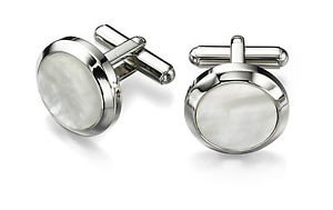 【送料無料】メンズアクセサリ―　フレッドベネットステンレスパールラウンドカフリンクススチールfred bennett stainless steel mother of pearl round cufflinks
