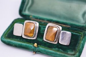 【送料無料】メンズアクセサリ―　ビンテージアールデコスターリングシルバーキャッツアイカフリンクスvintage art deco sterling silver cufflinks with a tigers eye insert b357