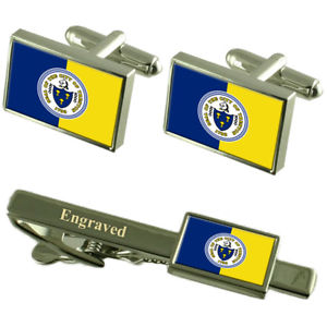 【送料無料】メンズアクセサリ―　トレントンアメリカカフスボタンタイクリップセットtrenton city usa flag cufflinks engraved tie clip set