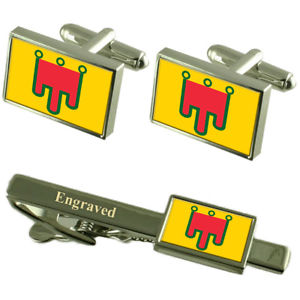 【送料無料】メンズアクセサリ―　オーヴェルニュフランスカフスボタンタイクリップセットauvergne province france flag cufflinks engraved tie clip set