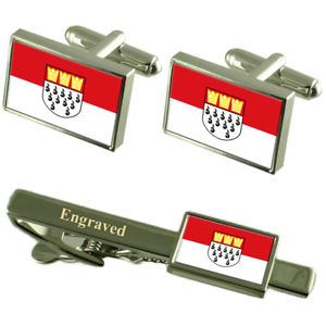 【送料無料】メンズアクセサリ―　ケルンドイツフラグカフスリンクネクタイピンセットcologne city germany flag cufflinks engraved tie clip set