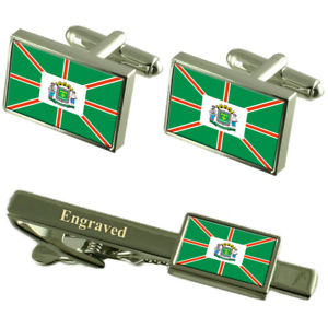 【送料無料】メンズアクセサリ―　ゴイアニアブラジルカフスボタンタイクリップセットgoiania city brazil flag cufflinks engraved tie clip set