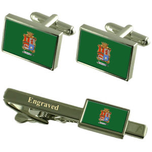 【送料無料】メンズアクセサリ―　レオンメキシコカフスボタンタイクリップセットleon city mexico flag cufflinks engraved tie clip set