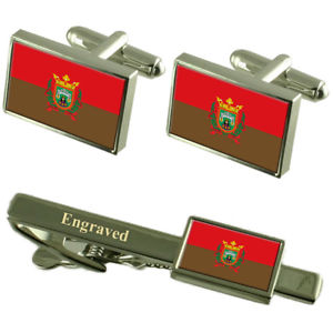 【送料無料】メンズアクセサリ―　ブルゴススペインカフスボタンタイクリップセットburgos city spain flag cufflinks engraved tie clip set