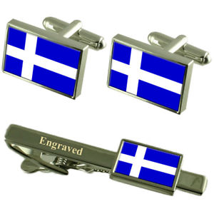 【送料無料】メンズアクセサリ―　カレーフランスフラグカフスリンクネクタイピンセットcalais city france flag cufflinks engraved tie clip set